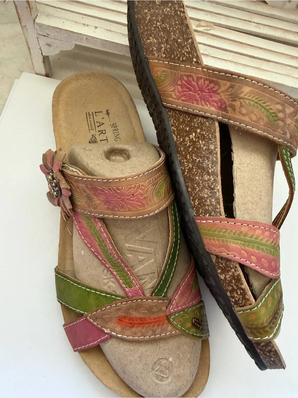 Women's Spring Step L’Artiste Leather Floral Strap Sandals